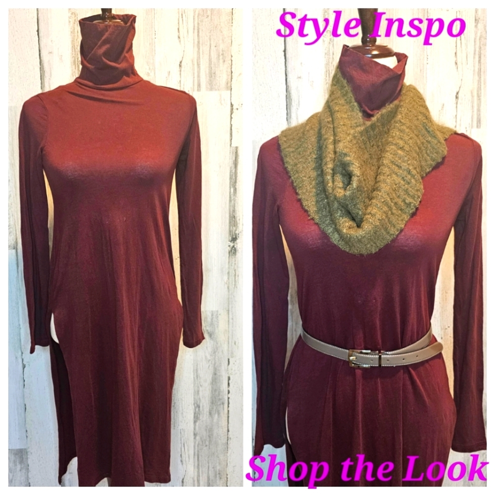 Zara Trafaluc Burgundy Turtleneck Midi Dress Size Small Stylish Layering Piece